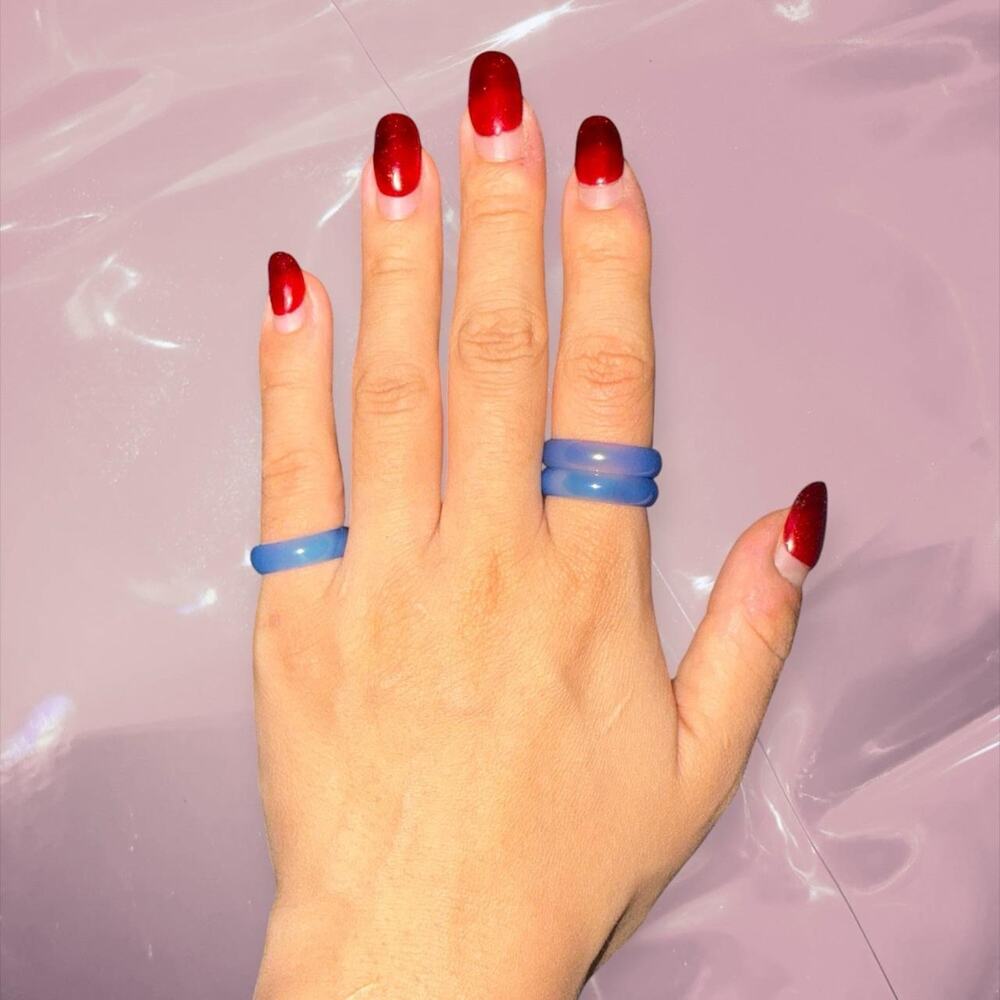 Y2K lucky fairycore blue natural Agate ring boho cottagecore